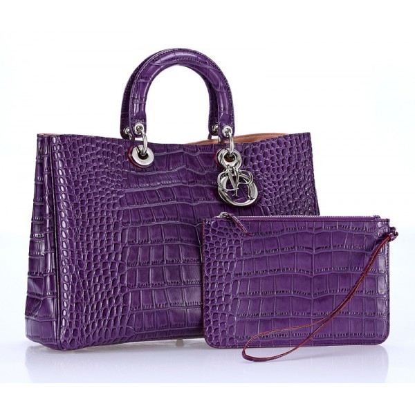 D80037-紫色 Dior鱷魚紋女包 Diorissimo系列 斜挎手提女士包