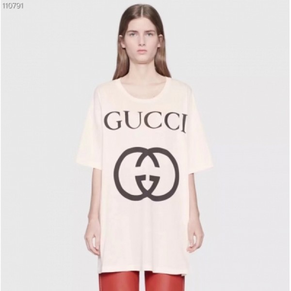 鹿晗同款 Gucci古馳雙G字母圓領短袖T恤，米白色，黑色SML（S碼胸圍：94，衣長：63，僅供參考）