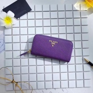 Prada 爆款0604鑰匙包，【紫色】原版十字紋牛皮，尺寸13x7x2
