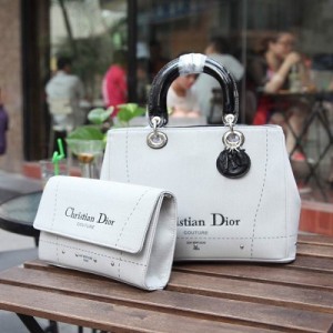 新款Dior迪奧 原版佈配皮走秀款Diorissime時尚荔枝紋單肩手提包 99029902白配黑