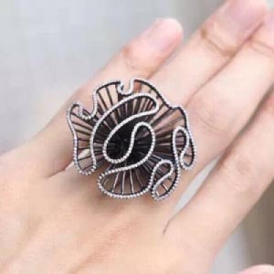 925銀戒指CHANEL3D立體鏤空山茶花珠寶鑲嵌工藝施華洛世奇鋯石品質!