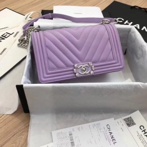 紫色Chanel香奈兒18 pre collection金屬質感山形紋琺瑯boy扣鏈條包25cm