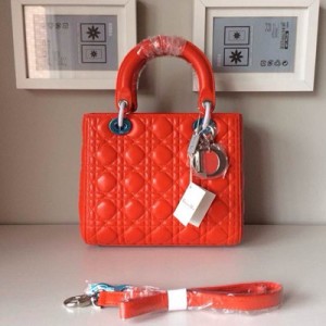 Dior 迪奧女包 原版小羊皮5格手提單肩斜挎包戴妃包 4551-橙色