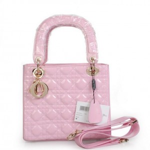 30182-粉色 Dior 女包 經典漆皮 戴妃包 斜挎手提女士包