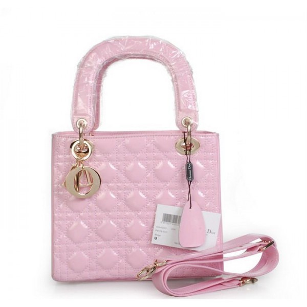 30182-粉色 Dior 女包 經典漆皮 戴妃包 斜挎手提女士包
