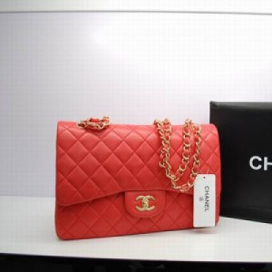 36097.4  Chanel香奈兒  jumbo雙層翻蓋橙色羊皮進口原皮。金鏈和圓鎖新款系列 時尚包包