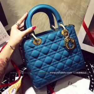 【獨傢實拍迪拜訂單Lady Dior】，4551-土耳其藍色金扣 精選皮