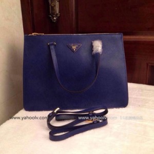 Prada普拉達新款 原版粗十字紋女士手提包 BN2760寶藍色