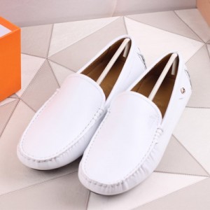 Hermes愛馬仕新款 進口牛皮套腳男鞋 豆豆鞋 懶人鞋 H11247-白色