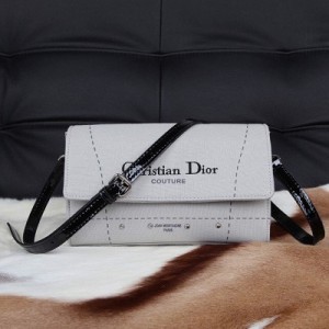 新款Dior迪奧 原版佈配皮走秀款Diorissime時尚荔枝紋單肩手提包 9903白配黑