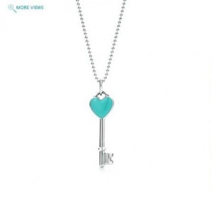 藍色心型鑰匙項鏈(珠鍊)