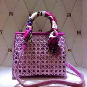 Dior迪奧新款 純手工編織鏤空手提斜挎包 6321粉色