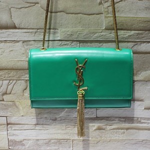 熱賣新款 YSL聖羅蘭 流蘇女士手拿包包 頭層牛皮 時尚優雅斜跨女包 Y003-綠色