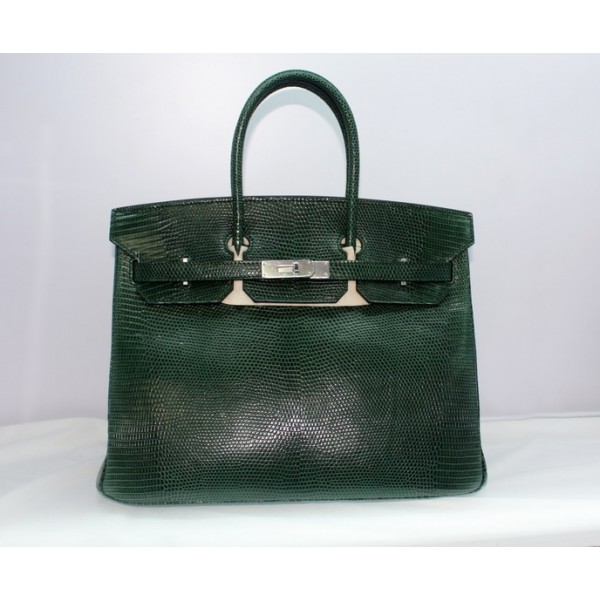 35CMmolv   Hermes35CM 真蜥蜴皮 墨綠色銀扣 愛瑪仕女包