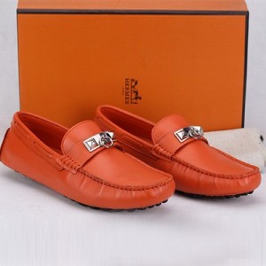 Hermes愛馬仕 新款 金屬裝飾時尚豆豆鞋 男士休閑低幫船鞋 H141251橙色
