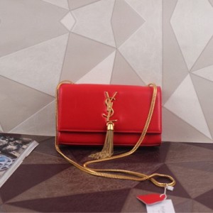 熱賣新款 YSL聖羅蘭 流蘇女士手拿包包 頭層牛皮 時尚優雅斜跨女包 Y003-大紅