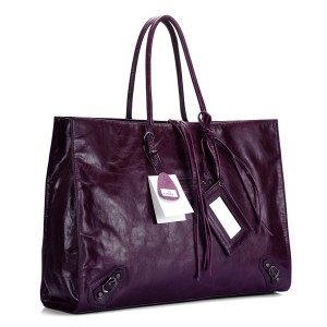 1207.4   BALENCIAGA巴黎世傢包 新款單肩包  紫色-進口油蠟皮-卡古銅小釘時尚手提公文包