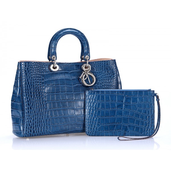 D80037-中藍  Dior鱷魚紋女包 Diorissimo系列 斜挎手提女士包