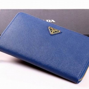 91386A-原版藍 Prada/普拉達真皮十字紋錢包 商務手拿包