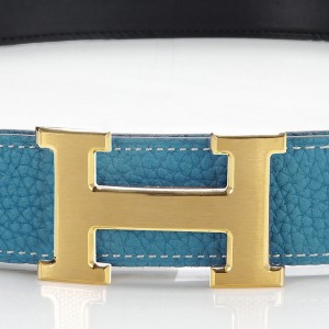 H1406 Hermes 寸三原版皮皮帶中藍色配拉斯金 愛馬仕皮帶