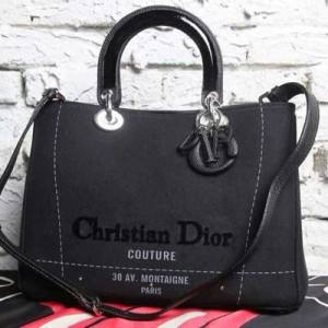 Dior迪奧 走秀款 原版佈配皮手提單肩包 9902黑色