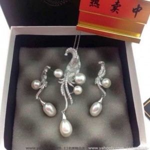 熱賣款 火鳳凰系類 天然 珍珠 配925銀 耳環 項鏈 套裝 KP1411