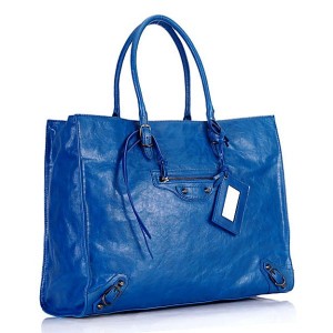 08472.1    BALENCIAGA巴黎世傢包 新款單肩包  彩藍色-進口油蠟皮-小釘時尚手提公文包