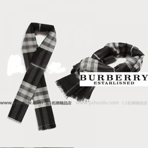 Burberry 巴寶莉 經典英倫格子女士長圍巾 頂級羊絨加絲輕薄保暖 黑色