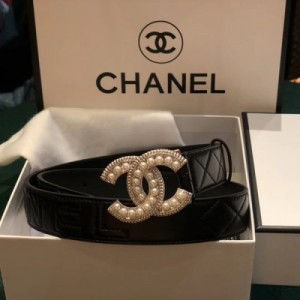 Chanel香奈兒皮帶 小香女款腰帶進口牛皮搭配雙C珍珠扣 3.0cm