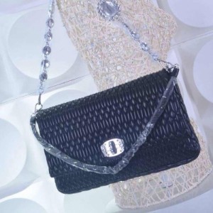 Miumiu繆繆 原版寶石鏈羊皮單肩手提包 L0263黑  樸信惠同款