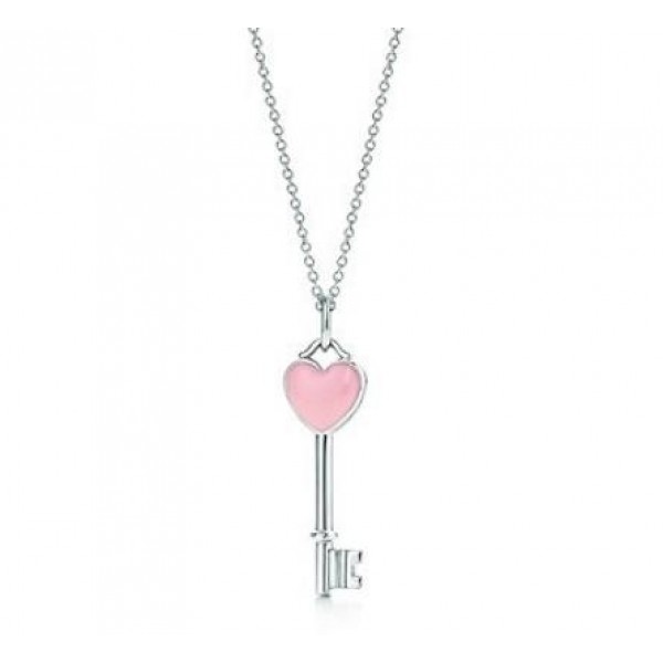 純銀粉色心型鑰匙項鏈