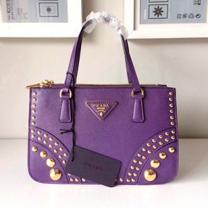 PRADA普拉達新品 大牌時尚女包 金屬飾釘裝飾手提袋 B1142M紫色