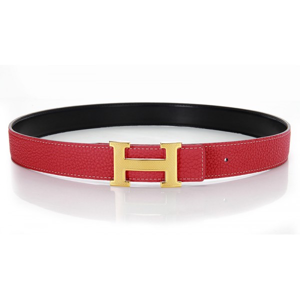H1339 Hermes 寸三原版皮皮帶大紅配網格金 愛馬仕皮帶