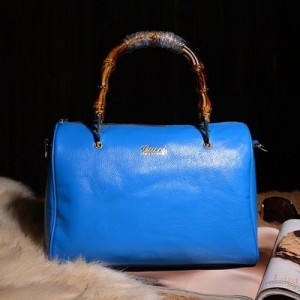 Gucci古馳女包 時尚休閑 竹節手柄手提包單肩包 353124-藍色