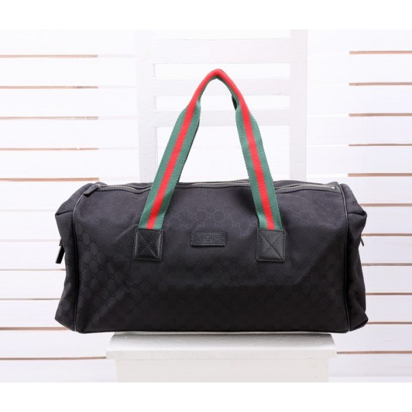 180689  Gucci古奇 新款黑色帆佈配皮包包 紅綠織帶旅行包 旅行袋
