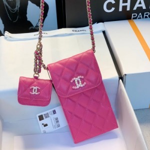 CHANEL香奈兒 最新 雙子鏈條手機包，黑色，粉色，兩個顏色