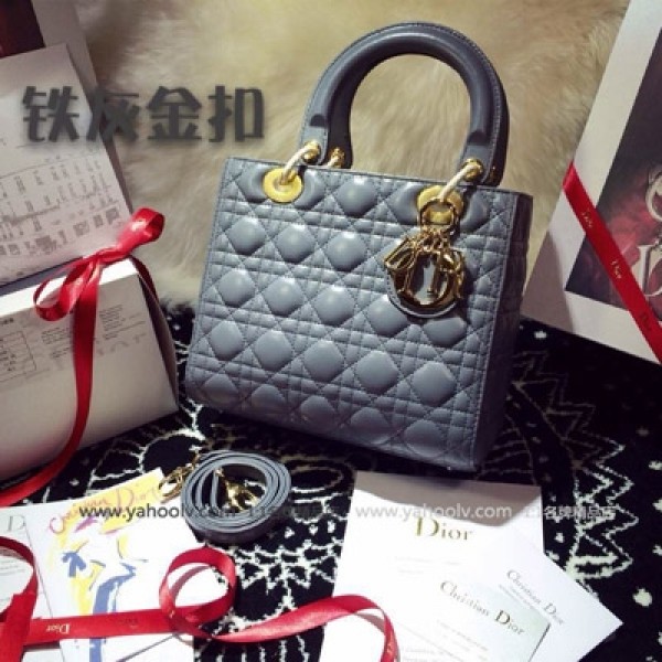 【獨傢實拍迪拜訂單Lady Dior】，4551-灰色金扣 精選皮革 全