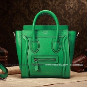 Celine 高檔大氣款 女士手提包 賽琳笑臉包 原版牛皮手提包 囧包 20CM 88029綠色