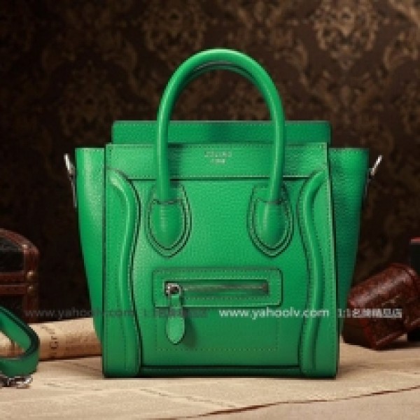 Celine 高檔大氣款 女士手提包 賽琳笑臉包 原版牛皮手提包 囧包 20CM 88029綠色