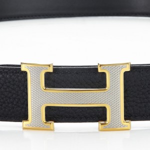 H1318 Hermes 寸三雙面原版皮皮帶黑色帶配網格銀同金 愛馬仕皮帶