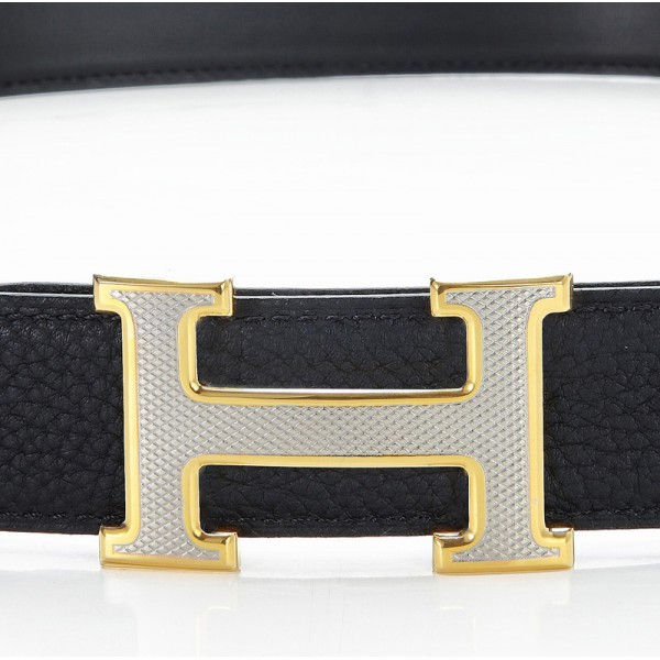 H1318 Hermes 寸三雙面原版皮皮帶黑色帶配網格銀同金 愛馬仕皮帶