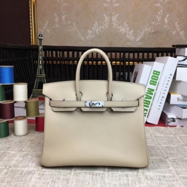 愛馬仕Hermes Bk 25cm 原廠頂級進口swift皮 配手工蜜蠟線縫製 老工匠手藝 愛馬仕Hermes 經典款 【風衣灰】銀扣