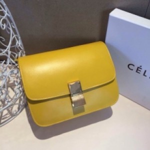 Celine女包 賽琳進口原版牛皮Classic box單肩斜挎包 88007 黃色