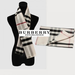 Burberry 巴寶莉 經典英倫格子女士長圍巾 頂級羊絨加絲輕薄保暖 米白色