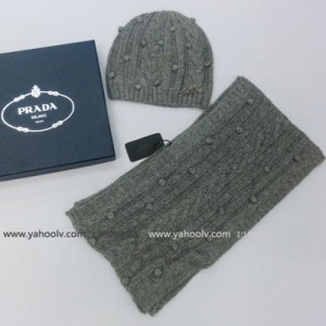 普拉達圍巾 Prada最新款羊毛針織圍巾帽子2件套 2色可選 5612