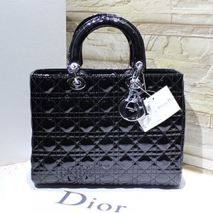 Dior女包 潮流新寵戴妃款手提單肩斜挎包 頂級漆皮迪奧 4551大號黑色-Q
