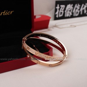 卡地亞Cartier LOVE系列 玫瑰金鑲鉆雙手鐲情侶手環 N6039216