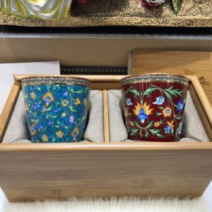 HERMES愛馬仕 骨瓷琺瑯彩水杯 超精緻 搭配木盒包裝