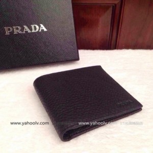 Prada普拉達鹿紋原版皮 短款男士皮夾皮夾 0513黑色