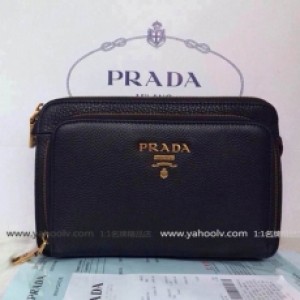 Prada普拉達最新款 原版進口牛皮皮夾皮夾 高檔手拿包 23138黑色